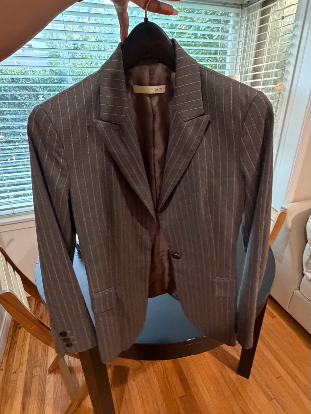 Women's Gray Pinstripe Notch-Lapel Blazer